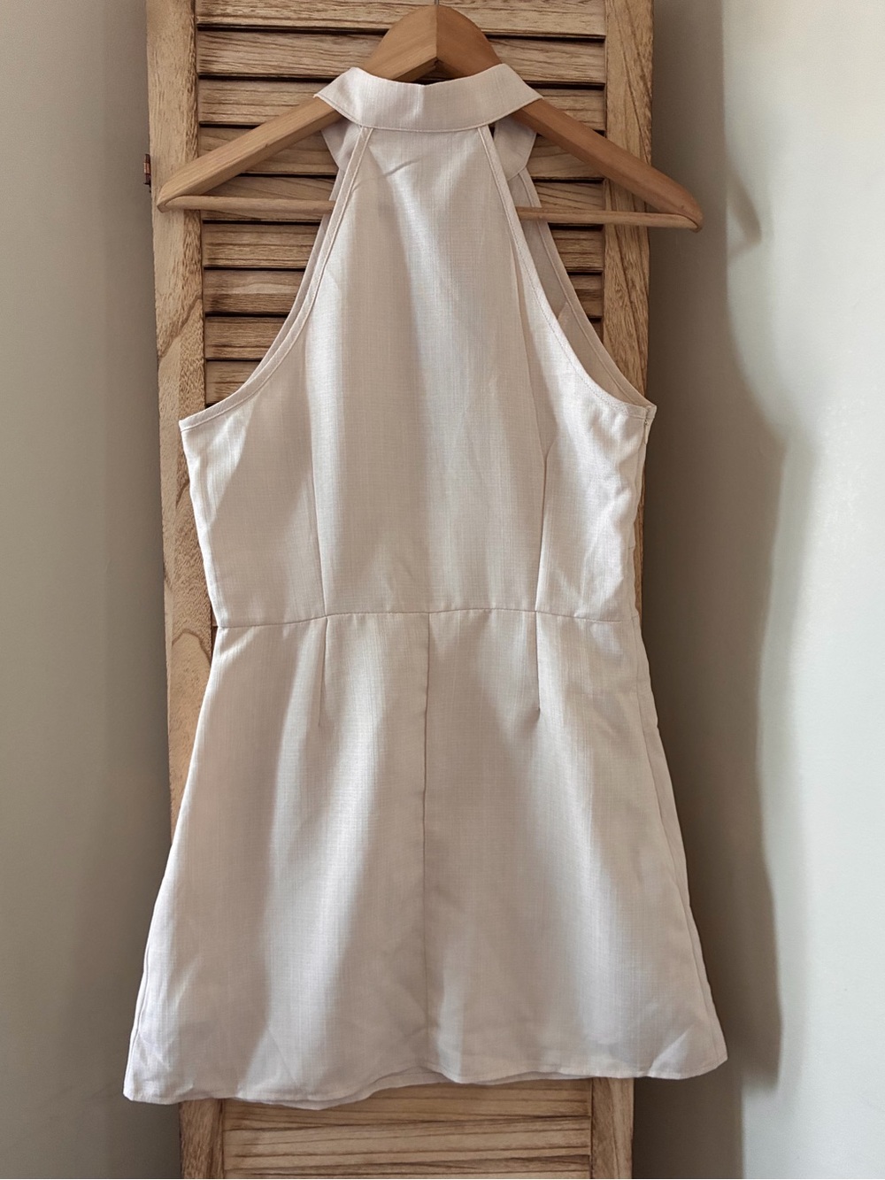 Shein Cream Halter Neck Mini Dress Sleeveless Keyhole Tie Back Beige Summer S